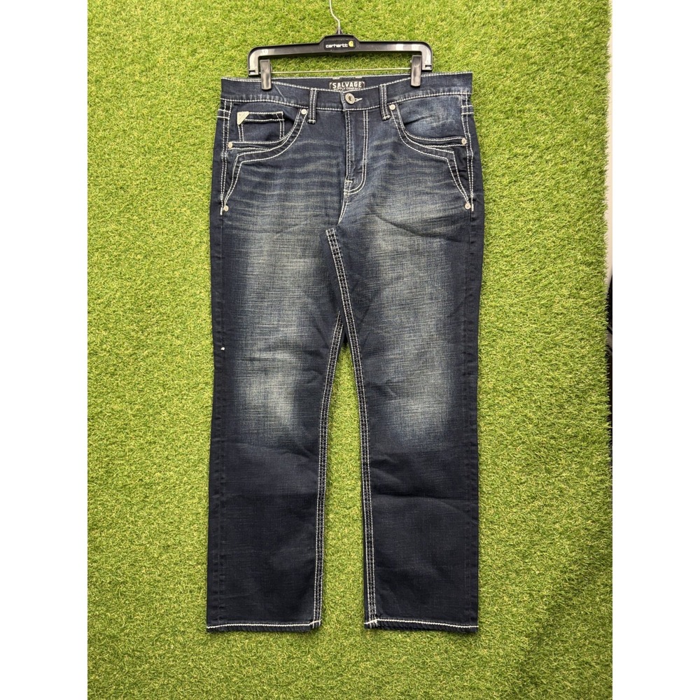 Salvage Jeans Mens 36x30 Dark Wash Denim Contrast Stitch Style MR549PAL